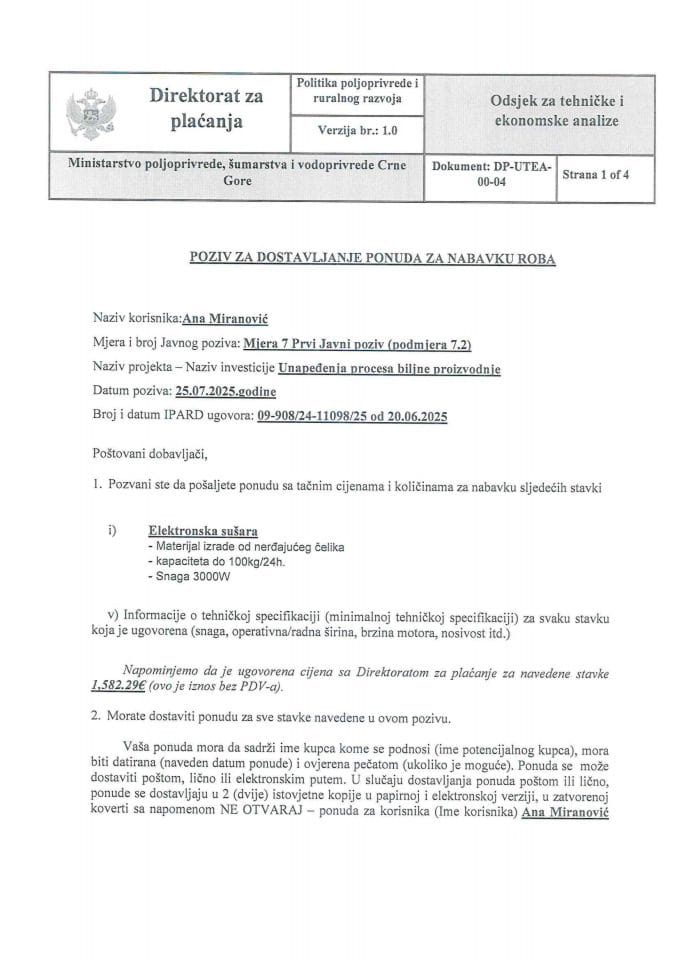 Poziv 4  za dostavljanje ponuda za nabavku roba