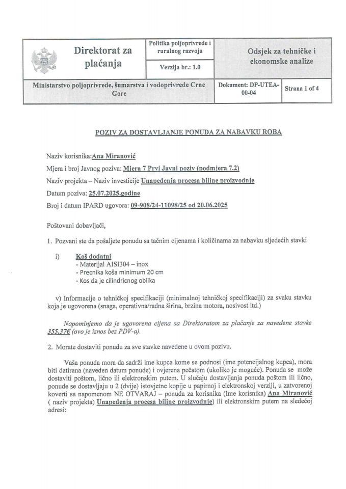 Poziv 2  za dostavljanje ponuda za nabavku roba