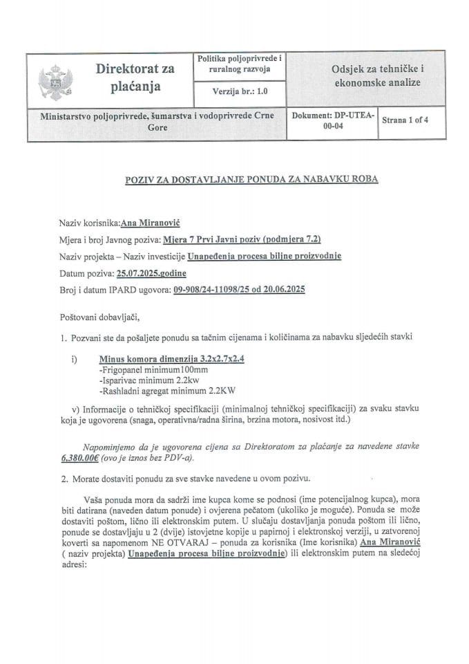 Poziv 5  za dostavljanje ponuda za nabavku roba