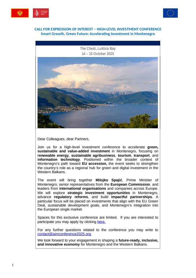 CALL FOR EXPRESSION OF INTEREST – HIGH-LEVEL INVESTMENT CONFERENCE