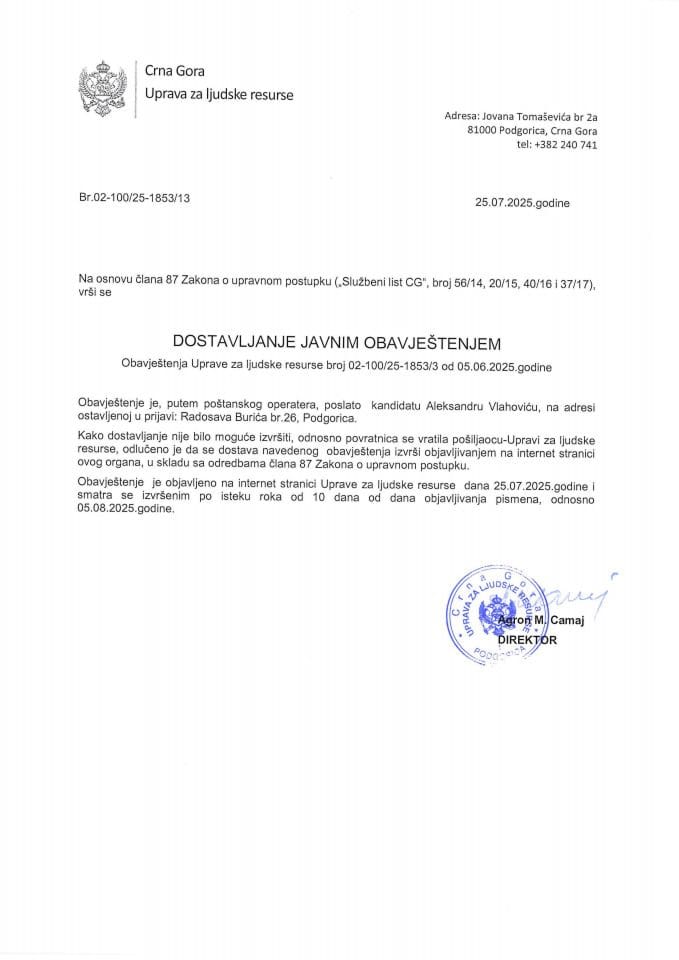 Aleksandar Vlahović, 1853