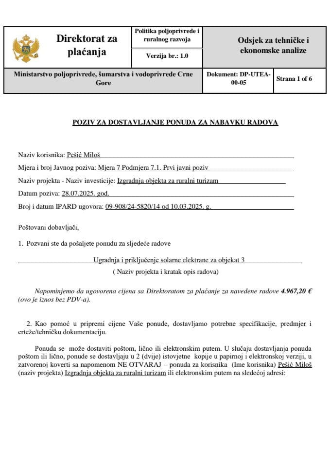 Poziv za dostavljanje ponuda za nabavku radova obj. 3