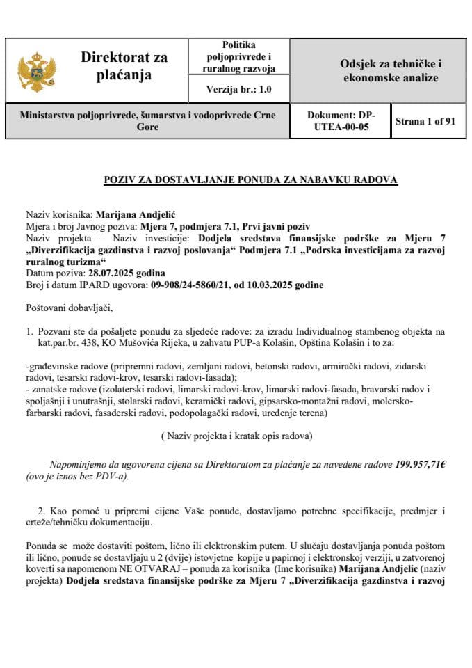 Poziv za dostavljanje ponuda za nabavku radova - Marija A