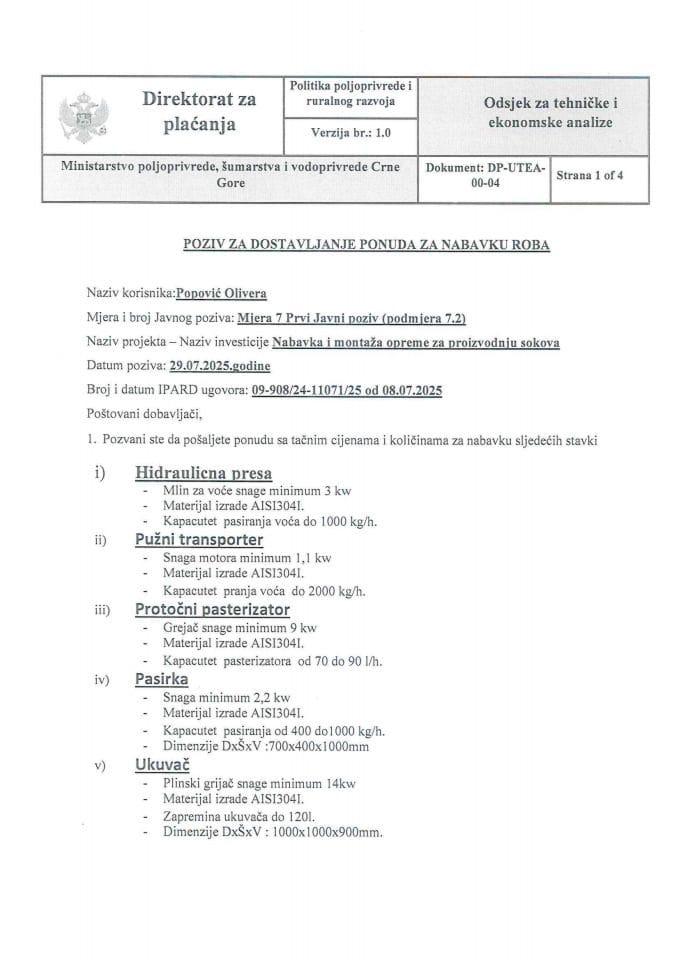 Poziv za dostavljanje ponuda za nabavku roba