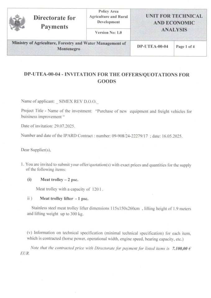 invitation for the offers for goods - meat trolley and meat trolley lifter(1)