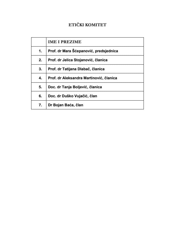 Članovi/ce Etičkog komiteta