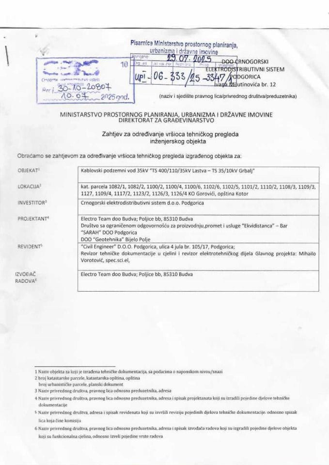 Zahtjevi za izdavanje upotrebne dozvole - UPI_06_333_25_3347_1 CEDIS DOO