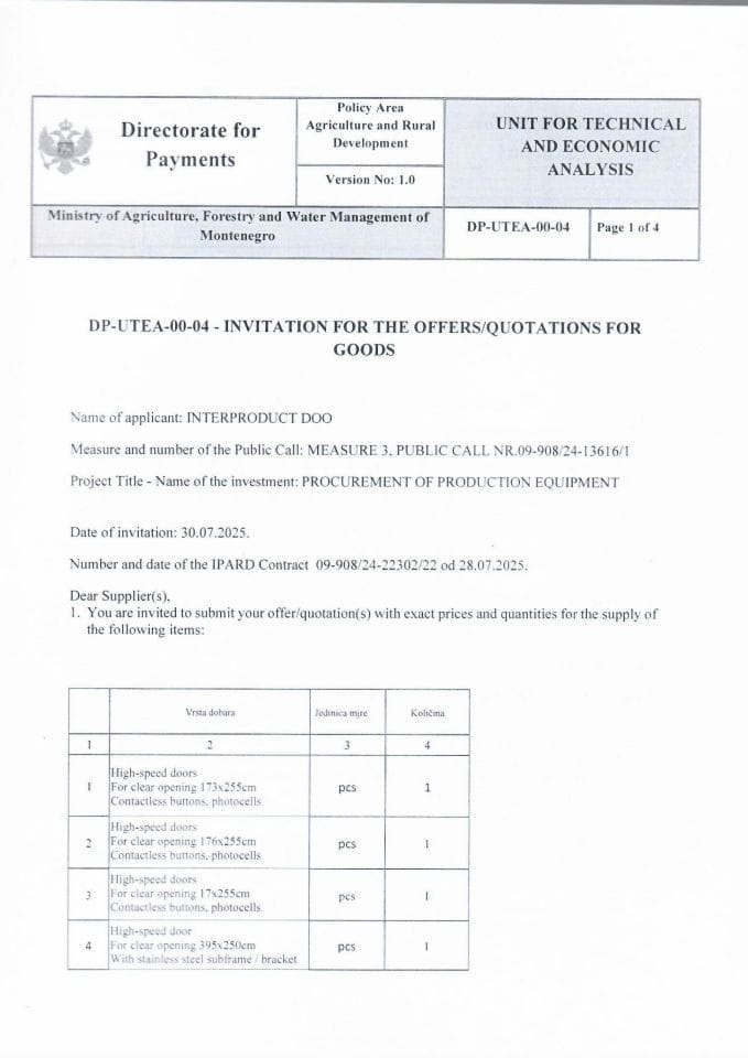 Позив за дост. понуда енглески