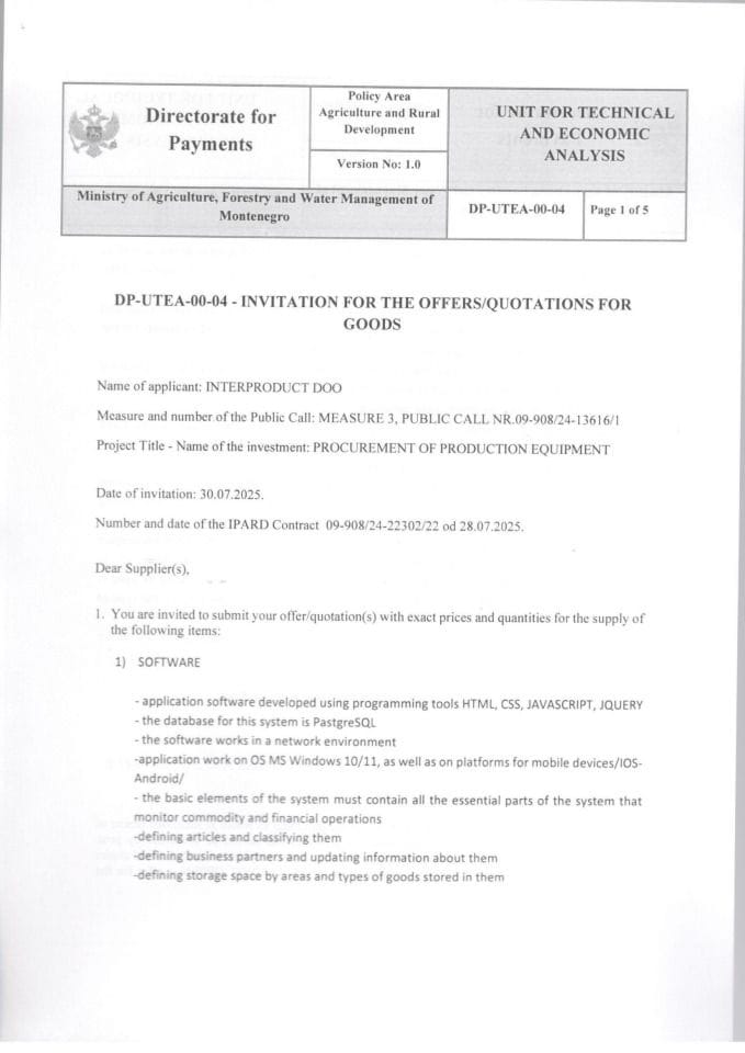 Poziv za dostavljanje ponuda ENGLESKI