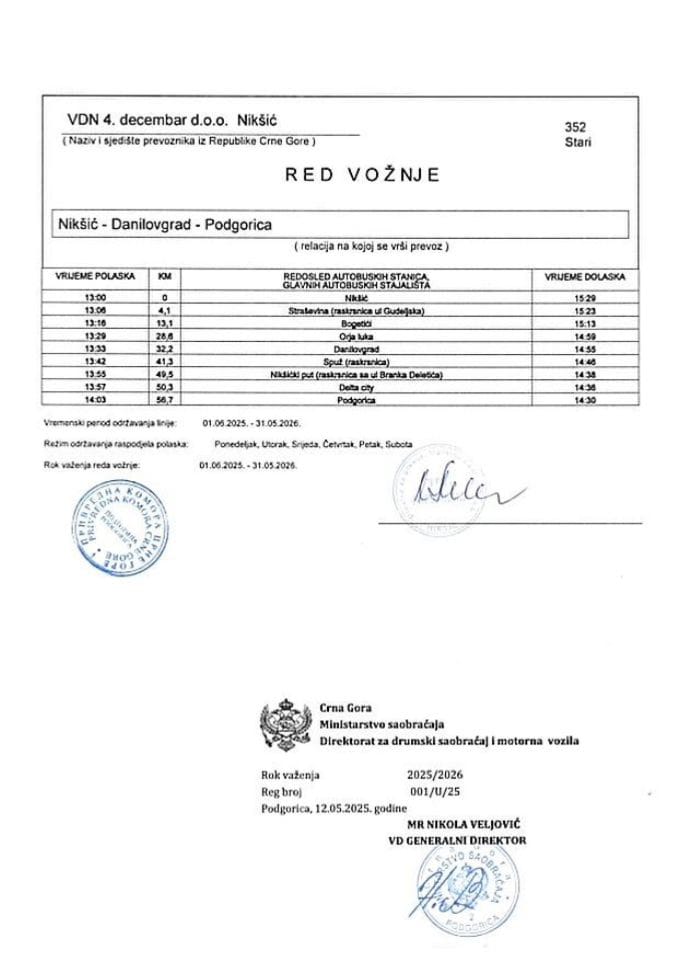 Međugradski redovi vožnje za reg period 2025/2026