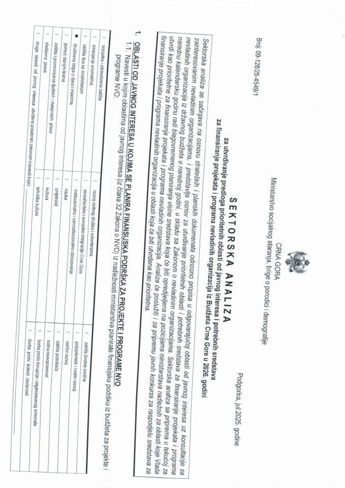 Sektorska analiza za oblast društvene brige o djeci i mladima za 2026.