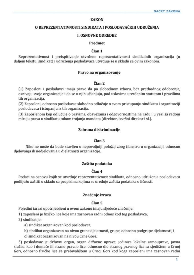 Zakon o reprezentativnosti-NACRT sa obrazloženjem