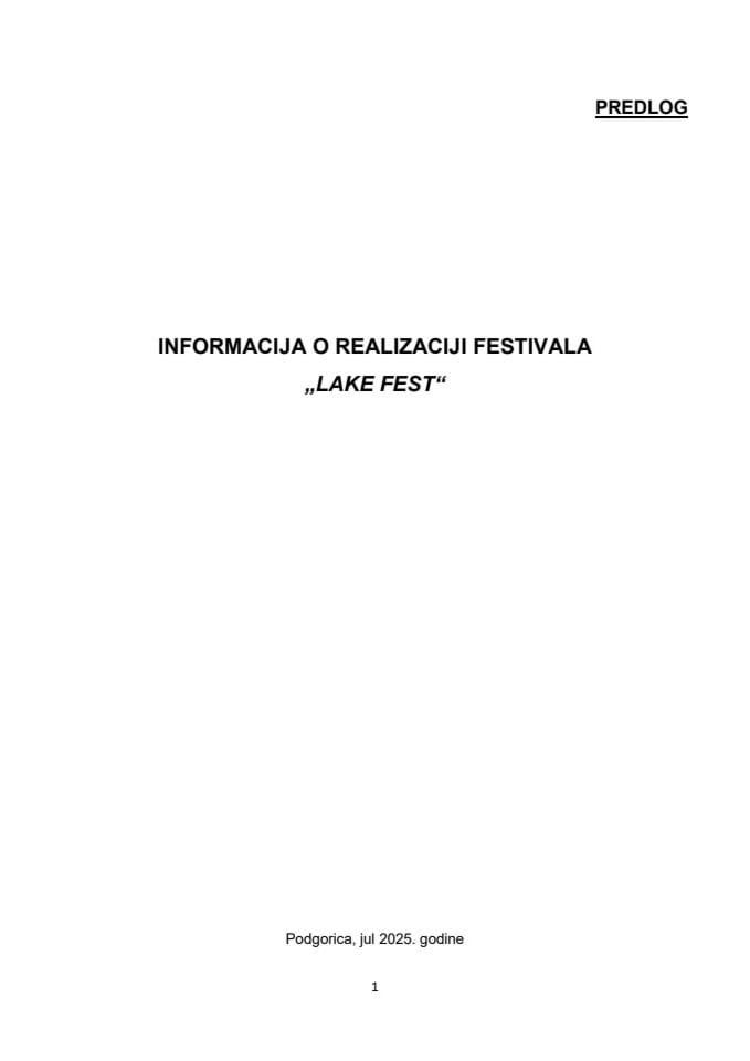 Informacija o realizaciji festivala „Lake Fest“ s Predlogom ugovora o saradnji