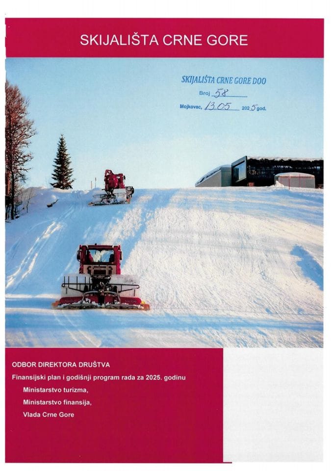 Predlog finansijskog plana i Godišnjeg programa rada za 2025. godinu za „Skijališta Crne Gore“ doo Mojkovac