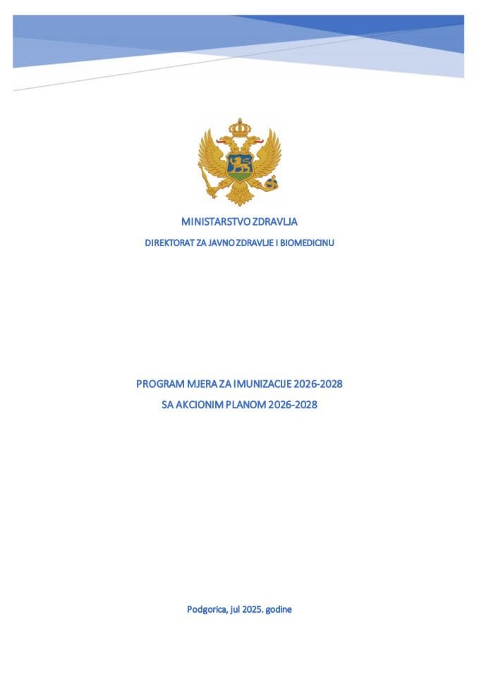 Predlog programa mjera za imunizaciju 2026-2028 sa Predlogom akcionog plana 2026-2028