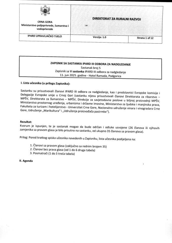 Записник са састанка 5 ИПАРД ИИИ одбора за надгледање