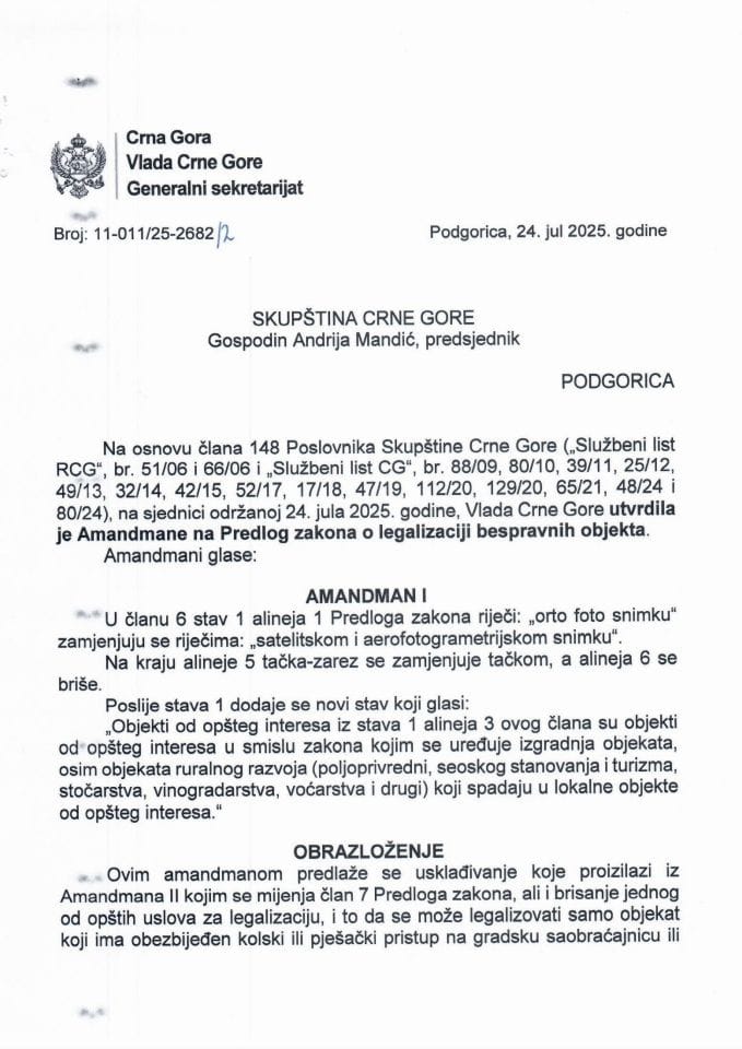 Predlog amandmana na Predlog zakona o legalizaciji bespravnih objekata - Zaključci