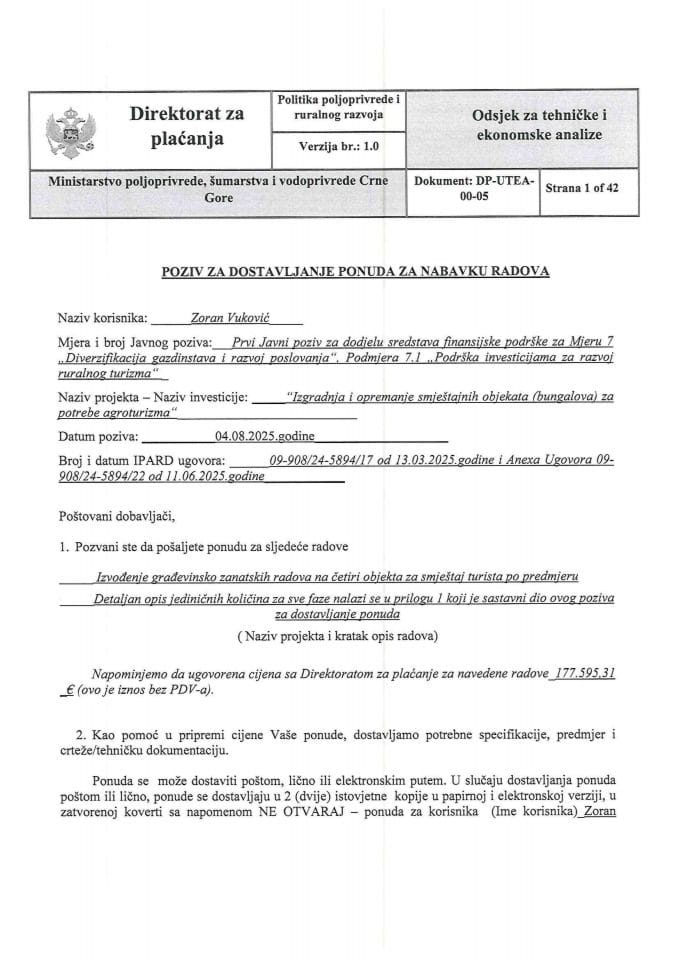 Poziv za dostavljanje ponuda za radove