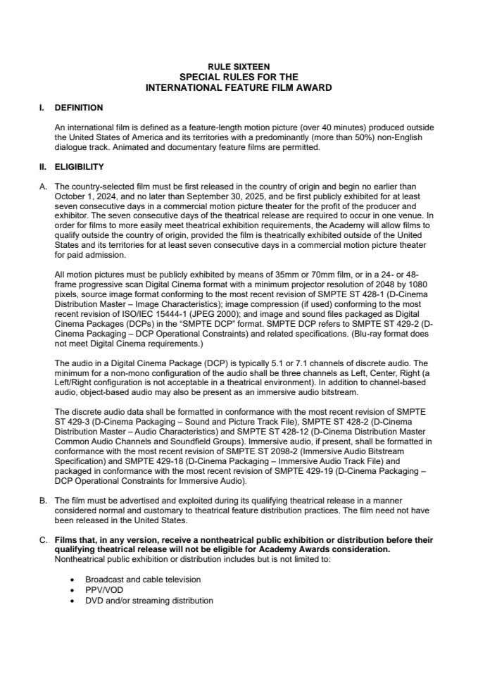 Специјална правила Америчке академије за 98. награду Оскар у категорији Најбољи међународни филм