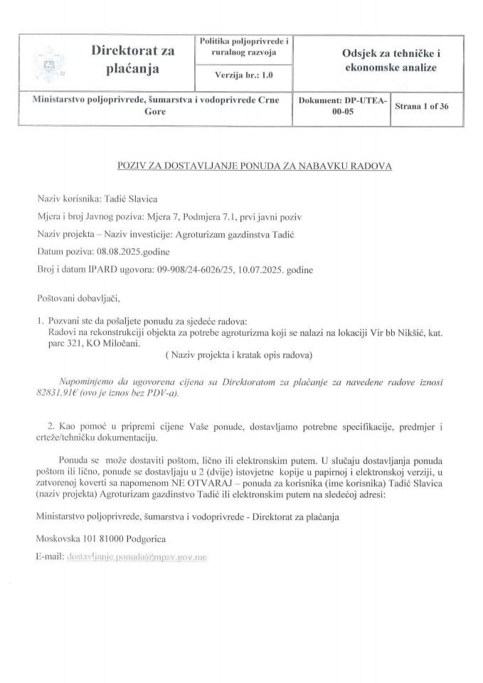 Poziv za dostavljanje ponuda - radovi