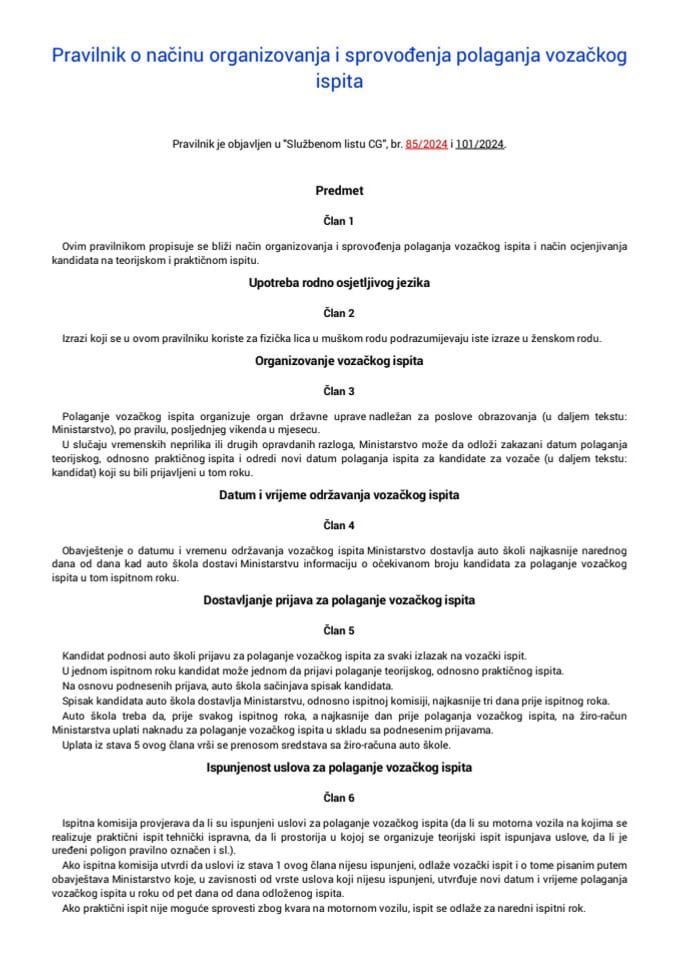 Pravilnik o načinu organizovanja i sprovođenja polaganja vozačkog ispita