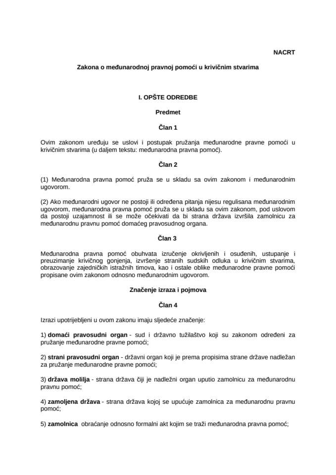Nacrt zakona o međunarodnoj pravnoj pomoći u krivičnim stvarima