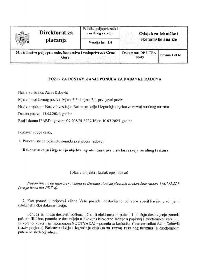Poziv za dostavljanje ponude Dabović Aćim