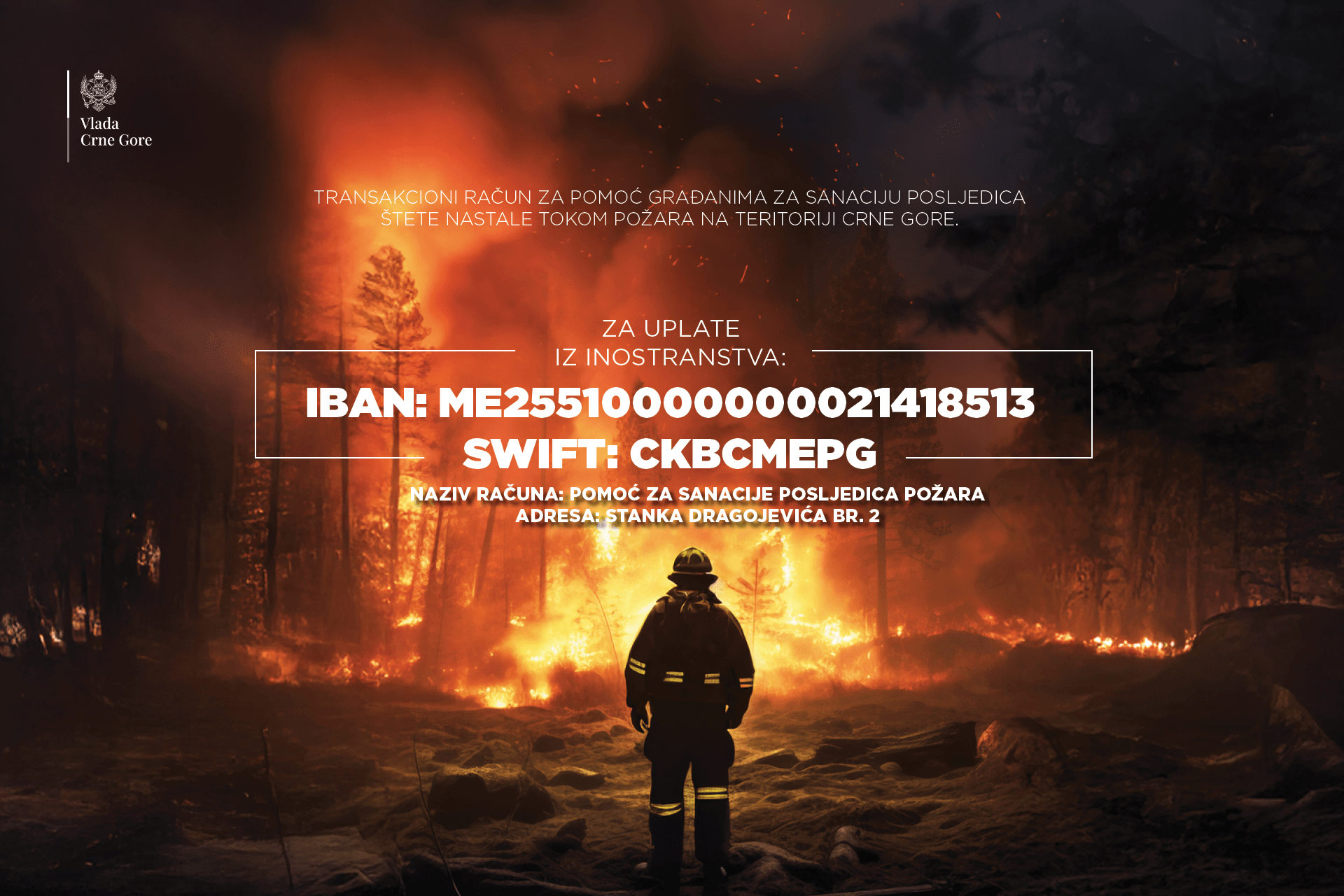 Donatorski žiro račun za pomoć za sanaciju posljedica požara - devizni