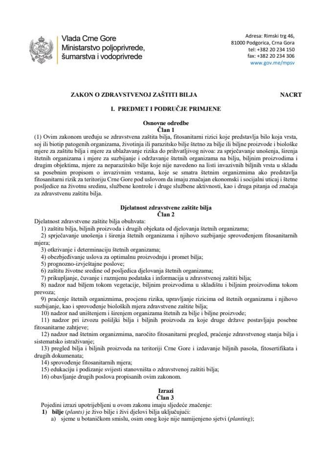 Nacrt Zakona o zdravstvenoj zaštiti bilja