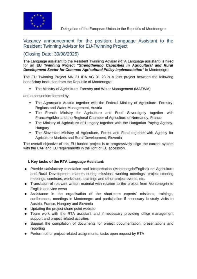 МН 21 ИПА АГ 01 23 _ЈобАнноунцемент РТА лангуаге ассистант