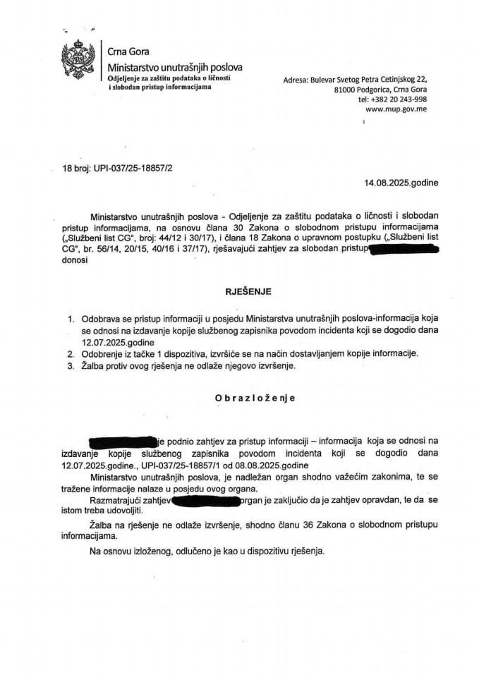 rješenje br. 18-UPI-037/25-18857/2