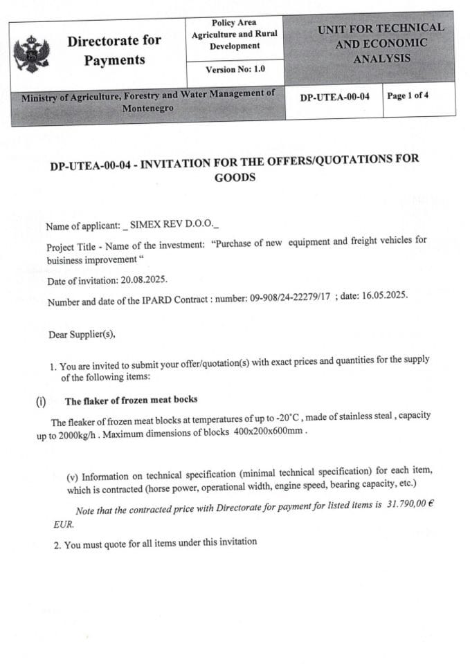 invitation for the offers for goods - the fleaker of frozen meat blocks