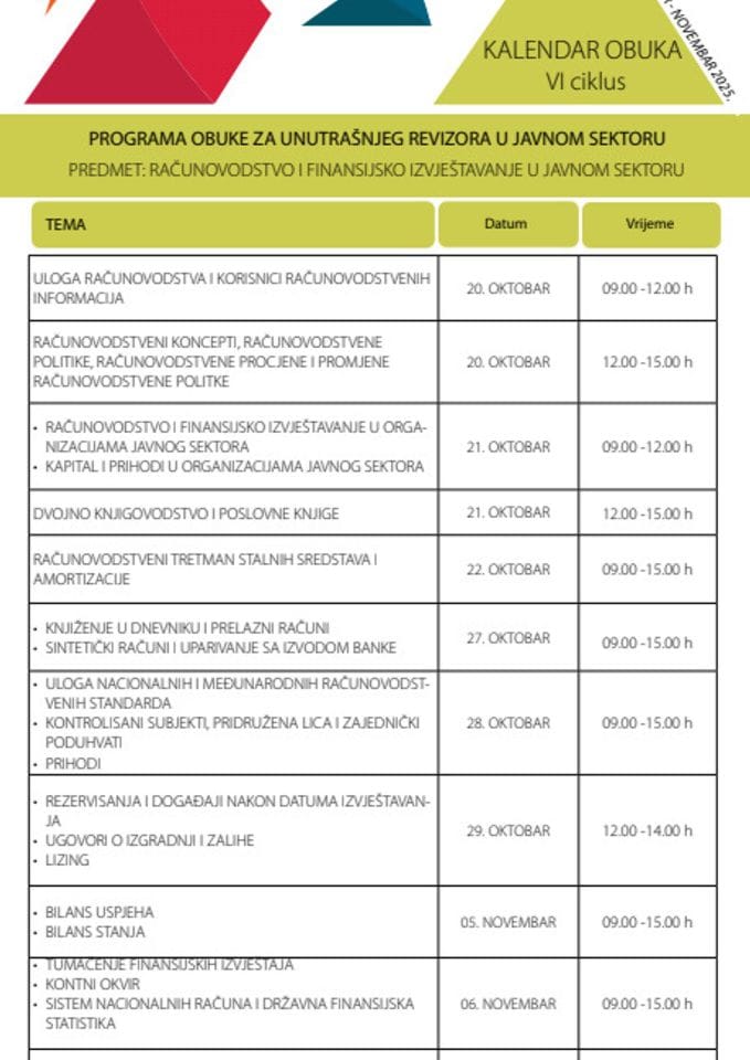 kalendar Računovodstvo i fin. izvještavanje