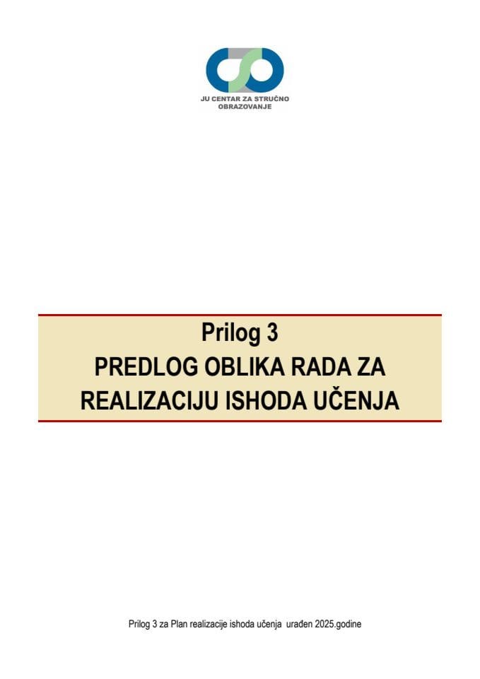 2025. Прилог 3-Предлог облика рада за реализацију исхода учења