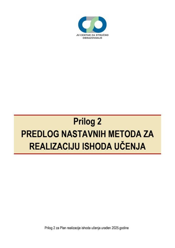 2025. Прилог 2-Предлог наставних метода за реализацију исхода учења