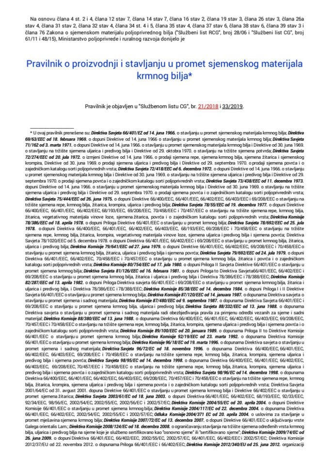 Pravilnik o proizvodnji i stavljanju u promet sjemenskog materijala krmnog bilja
