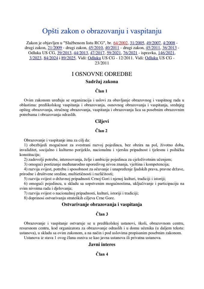 Opšti zakon o obrazovanju i vaspitanju