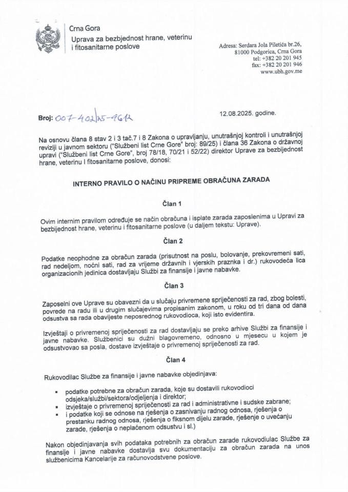 INTERNO PRAVILO O NAČINU PRIPREME OBRAČUNA ZARADA