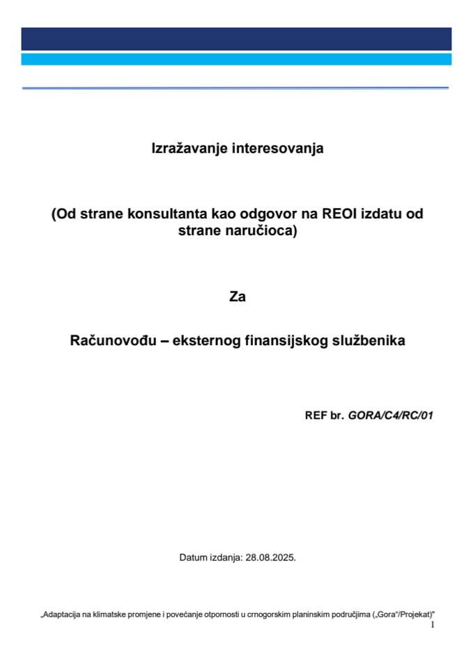 REOI - Sluzbenik za finansije i računovodstvo - Gora projekat