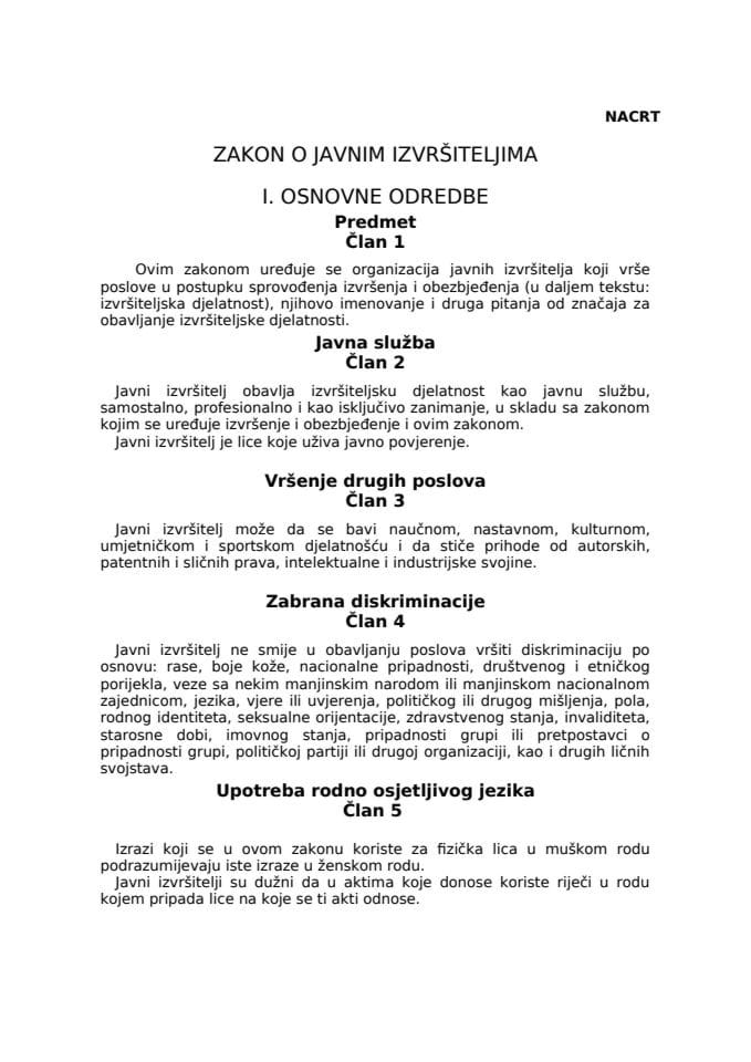 Nacrt zakona o javnim izvršiteljima