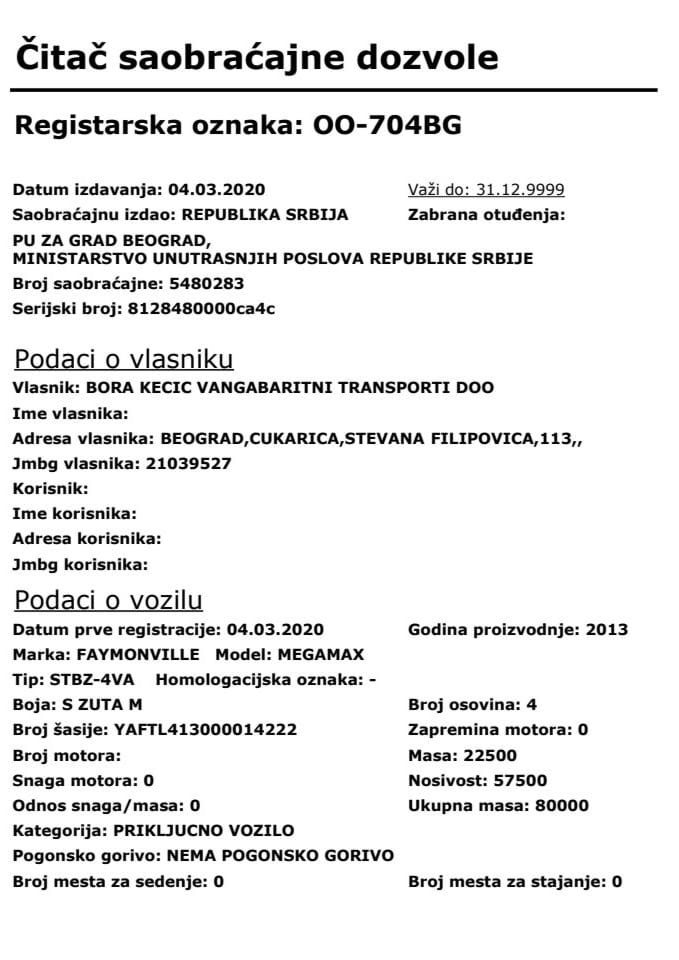 Saobraćajna dozvola registarske oznake OO-704BG_2