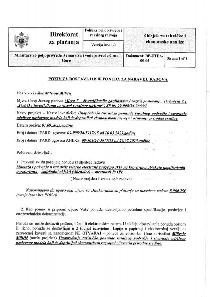 Solar nabavka radova Milivoje Milicic