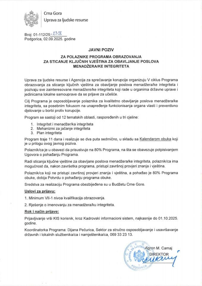 JAVNI POZIV ZA OBUKU MI SEPT 2025