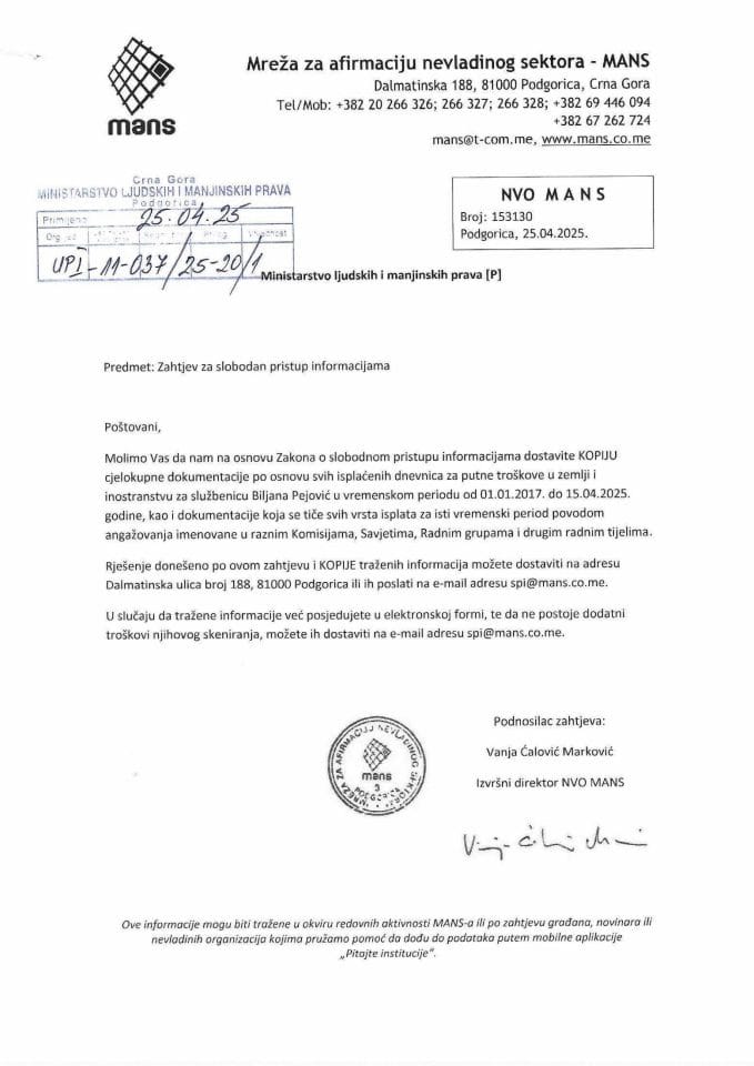 Zahtjev za SPI MANS - UPI 011-037/25-20/1, Rješenje UPI 01-037/25-20/2, Odgovor UPI 01-037/25-20/3