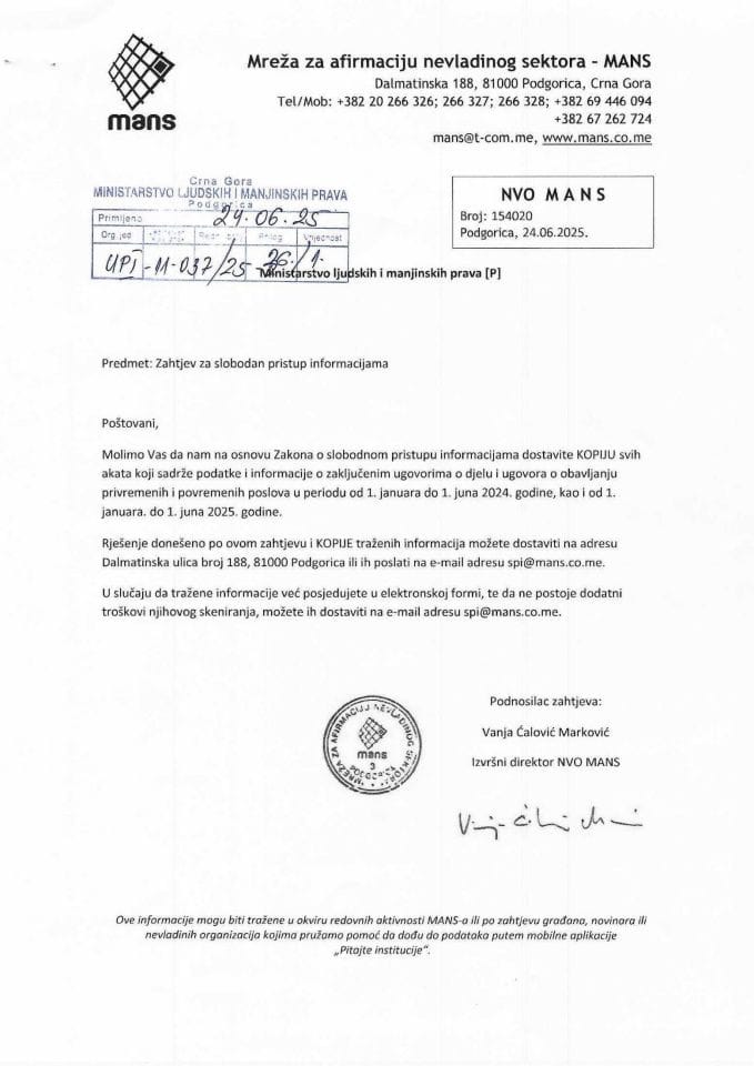 Zahtjev za SPI MANS - UPI 011-037/25-26/1, Rješenje UPI 01-037/25-26/2, Odgovor UPI 01-037/25-26/3
