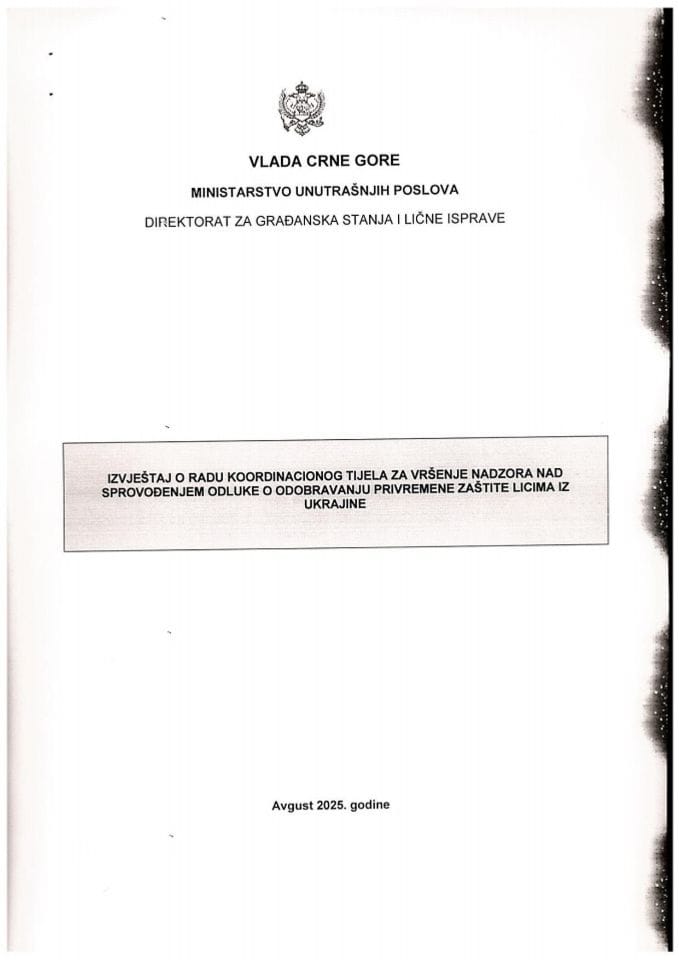 Извјештај о раду Координационог тијела за вршење надзора над спровођењем Одлуке о одобравању привремене заштите лицима из Украјине