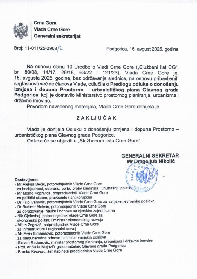 Predlog odluke o donošenju izmjena i dopuna Prostorno – urbanističkog plana Glavnog grada Podgorice - Zaključci