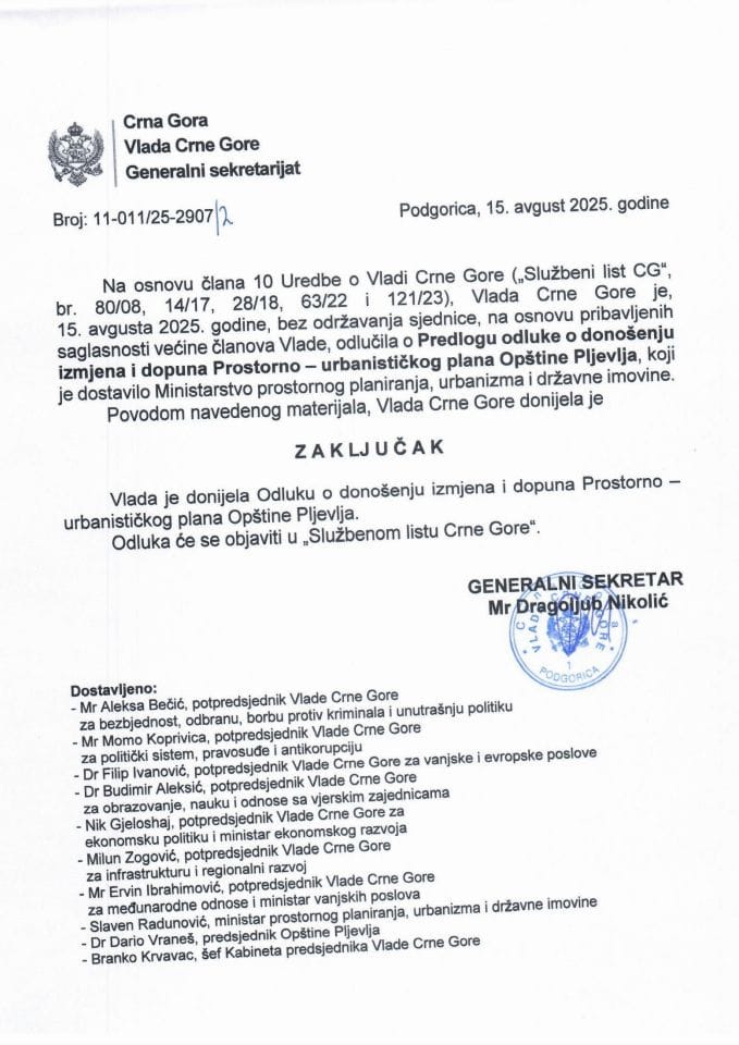 Predlog odluke o donošenju izmjena i dopuna Prostorno – urbanističkog plana Opštine Pljevlja - Zaključci