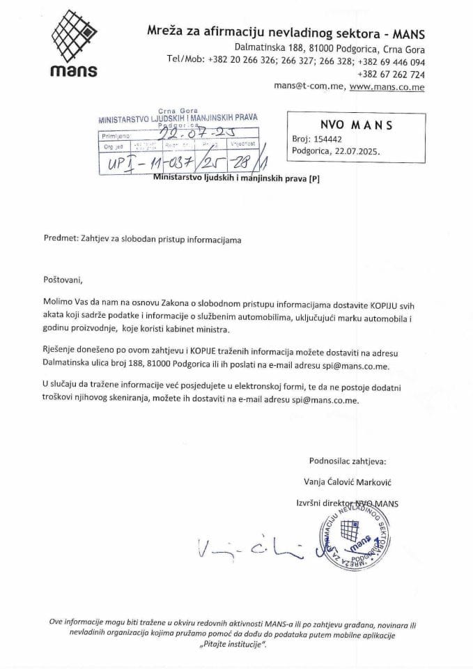 Zahtjev za SPI MANS - UPI 011-037/25-28/1, Rješenje UPI 01-037/25-28/2, Odgovor UPI 01-037/25-28/3