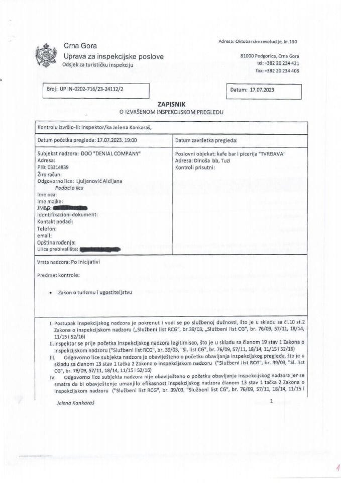 Informacije kojima je pristup odobren po osnovu zahtjeva br UPI 08-037-25-1005-1 - Denis Ljuljanović iz Podgorica od 07.08.2025. godine